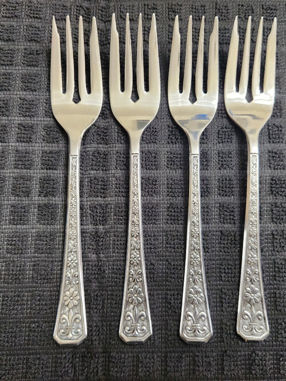 4 Japanese 1960s Flower Floral Interpur Florenz Stainless Steel Dinner Forks